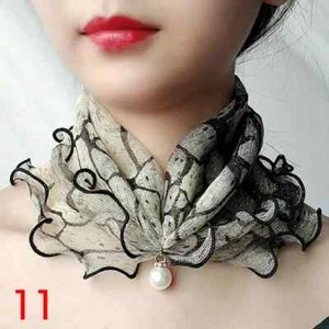 Black And White Pattern Scarf Elegant Faux Pearl Pendant Elastic Gaiter Casual - Picture 1 of 3