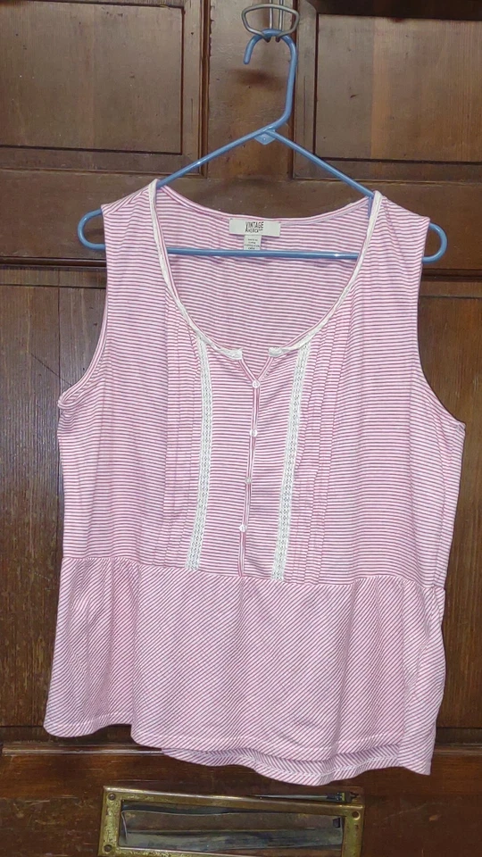Vintage America Blues Women's Sleeveless Shirt Top Red & White Candy Striped XL - Image 1 of 3