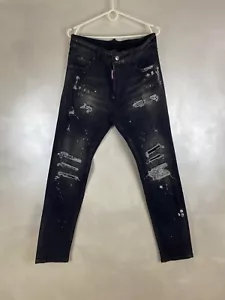 Dsquared2 Crysral Embellished Ripped Skinny Slim Jeans Black Sz 48 Italy Rare - Picture 1 of 11