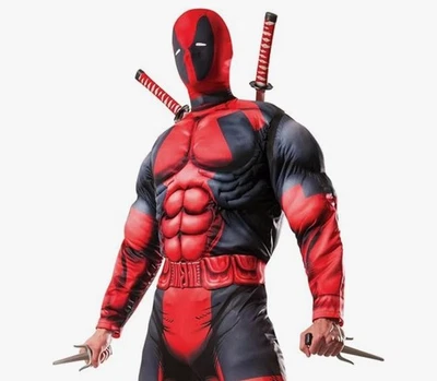 *Deadpool Costume Kids 14-16  Swords Jumpsuit Mask Halloween Cosplay 7PC Mask - Image 1 of 4