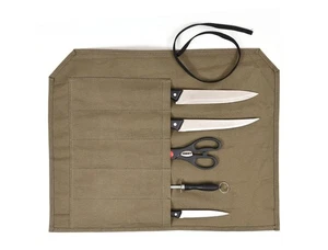 KRC Canvas Chef Knife Roll 5 Slot  - Olive Green - Picture 1 of 7