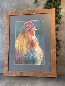 Large framed cockerel pastel painting signed gallery wall farmhouse cottage - Picture 1 of 4