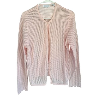 De Colección Jeanne Pierre Cárdigan Algodón Tejido Capas Top Ligero Rosa Suéter L Foto 1 de 4