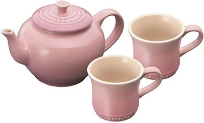 Juego de té Le Creuset de 3 piezas con tetera y taza cuarzo rosa calor y frío Foto 1 de 4