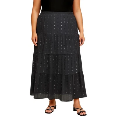 Falda midi línea A con cuentas lentejuelas plisadas negras INC International Concepts talla 2X Foto 1 de 4