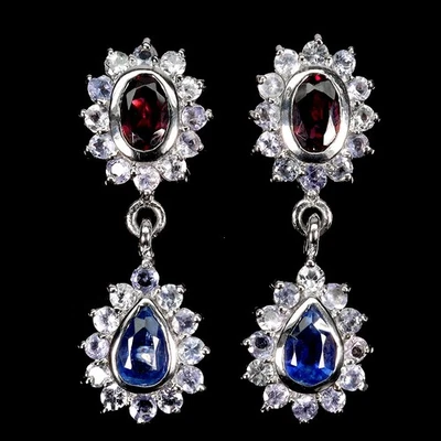 Pendientes de plata de ley 925 pera cianita 7x5 mm joyas de piedras preciosas de tanzanita Foto 1 de 4