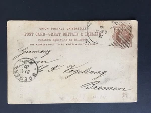 E GB 1887 HOSTER POSTMARK ON POSTCARD TO BREMEN GERMANY - Picture 1 of 2