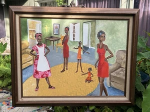 Afroamerikanerin fünf Generationen Frauen, Acryl auf Leinwand, gerahmt, unsigniert - Bild 1 von 17