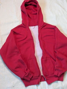 Felpa con cappuccio zip foderata termica vintage anni 70 uomo rossa super sbiadita/indossata taglia small - Foto 1 di 10
