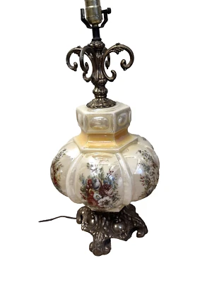 Vtg Falkenstein Lamp Mid Century Modern Creme Bubble Floral Hollywood Regency - Image 1 of 4