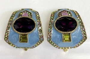HSN Heidi Daus "Well Connected" Crystal and Enamel Clip-On Half Hoop Earrings - Picture 1 of 7