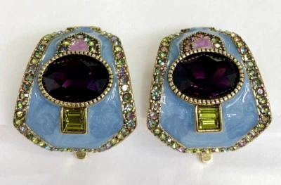 HSN Heidi Daus "Bien Conectados" Cristal y Esmalte Clip-On Medio Aro Pendientes Foto 1 de 4