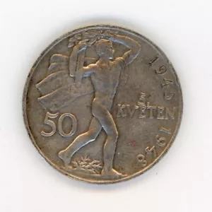Checoslovaquia 50 coronas 1948 KM 25 UVF+ plata - Imagen 1 de 2