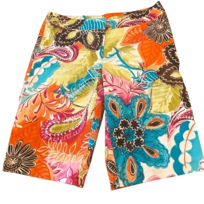 Pantalones Cortos Informales Cache Para Mujer Multicolor Paisley Floral Frente Plano Cremallera Talla 0 Foto 1 de 4