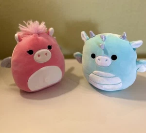 Squishmallows Joey Teal Dragon Fantasy Squad Paloma Pink Pegasus Kellytoy Plush - Picture 1 of 8