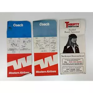 1980’s Thrifty Car Rental & Western Airlines Ticket Sleeves Rent-A-Car Vintage - Bild 1 von 7