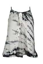 Boho Gypsy Hippy Black White Tie Dye Top Blouse Flare Summer Loose Tank Top XS
