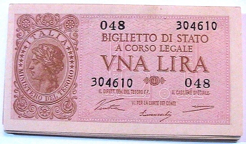 1944 Italy 1 Lire Ch CU Crisp Original Italia Paper Money Currency Banknote p29a Cover