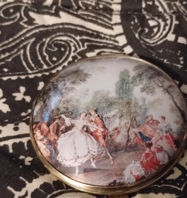 Vintage Two Sided Compact Mirror Decorated Wi...