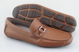Men's SALVATORE FERRAGAMO 'Remar' Brown Pebbled Leather Loafers Size US 8 - E - Picture 1 of 6