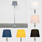Tall Standard Floor Lamp Living Room Standing Light Chrome Tapered Fabric Shade