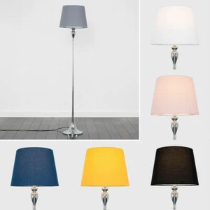 Tall Standard Floor Lamp Living Room Standing Light Chrome Tapered Fabric Shade - Picture 1 of 67