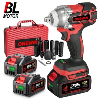 ONEVAN 18V 1/2" Driver Cordless Impact Wrench Brushless with 2 Battery&Charger Cordless