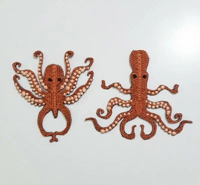 Octopus Pair of Handmade Embroidered Patches - Image 1 of 4