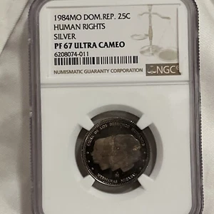 DOMINICAN REPUBLIC PROOF 1984 MO 25 Centavos NGC PF67 ULTRA CAMEO toned - Picture 1 of 10