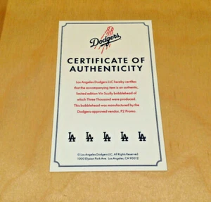 SOLO CERTIFICADO ~ Vin Scully 2012 Dodgers Talking Bobblehead SGA ~ SOLO CERTIFICADO - Imagen 1 de 2