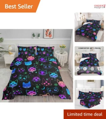 Juego de edredón para gatos poliéster doble 3 piezas ropa de cama decoración habitación infantil diseño colorido Foto 1 de 4