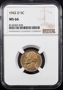 1942 D Jefferson Nickel certified MS 66 by NGC! - Picture 1 of 4