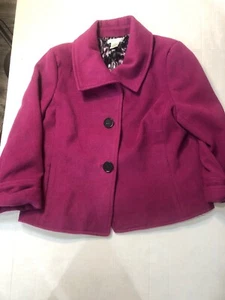 Laura Ashley Purple Button Front Short Coat Size Large 3/4 Sleeve - Picture 1 of 12