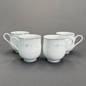 Sango Julie Flat Tea Coffee Cups 3" Set Of 4 Platinum Trim Gray Floral - Picture 1 of 8