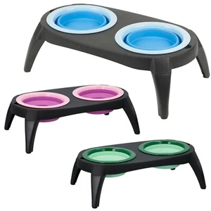 2 Collapsible Durable Rubber Pet Bowls With Plastic Stand Foldable In 3 Colours - Picture 1 of 26