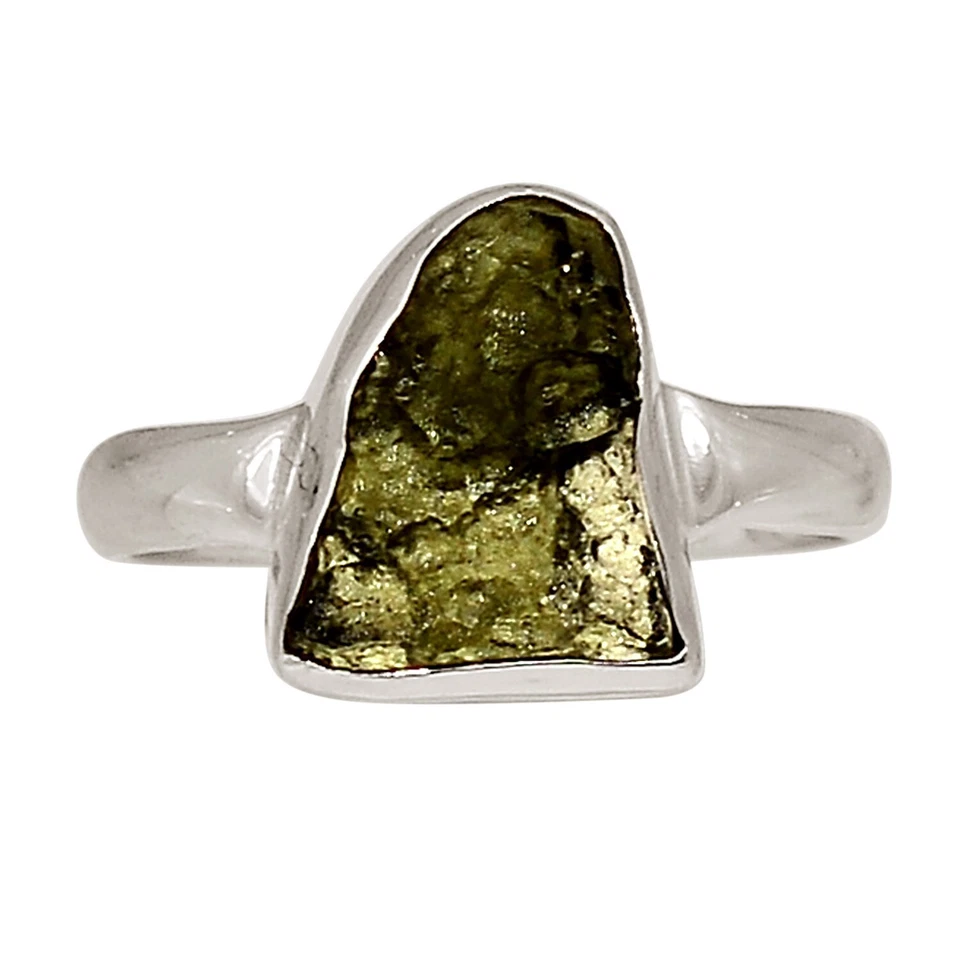 Anillo de plata esterlina 925 moldavita checa genuina natural joyería s.8 ALLR-29939 Foto 1 de 1