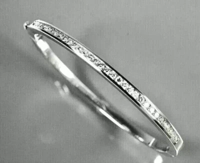 3Ct Round Cut Lab Created Diamonds Women's Bangle Bracelet 14K White Gold Finish - Image 1 of 4