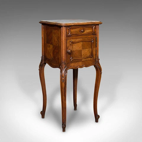 Antique Bedside Cabinet, French, Walnut, Marble, Night Stand, Victorian, C.1900 Cover