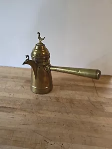 Ornate VTG Arabic Turkish Islamic Brass Long Handle Bird Finial Coffee Teapot - Picture 1 of 12
