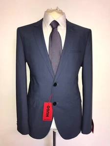 HUGO BOSS - Mens Extra Slim Fit Plain BLUE WOOL SUIT - 40 Long - W34 L34 - BNWT - Picture 1 of 14