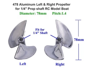 478 678 Aluminum Propeller Left / Right for 1/4" Prop shaft RC Model Boat - Picture 1 of 8