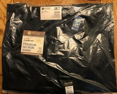 Haggar Men's B&T Premium No Iron Classic-Fit EXP-Waist Plain-Front,Navy,48WX38L - Image 1 of 4