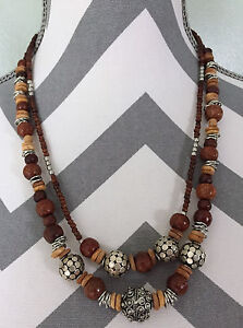 Handcrafted Handmade Wood Metal Steel Bead Beaded Chain Tribal Earthy Necklace