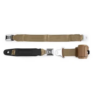 RetroBelt Tan Push Button Retractable Lap Belt - Bench Seat With Hardware - Picture 1 of 3
