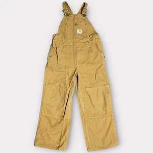 Carhartt Overalls Size Youth 7 Brown Canvas Adjustable Double Knee Bibs Utility - Picture 1 of 20