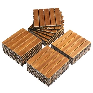 Interlocking Deck Tiles, Anti-Slip Wood Flooring, 27Pcs 11.8”x11.8”, Wide Plank - Picture 1 of 17