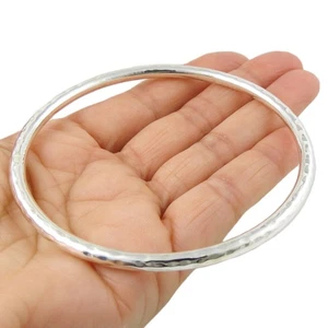 925 Sterling Silver Circle Bangle Hammered Hallmarked Large Bracelet for Women - Picture 1 of 6