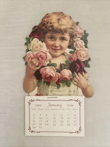 Vintage 2000 Galerie Grafik Magnet Backed Kalender Neu - Junges Mädchen mit Rosen - Bild 1 von 5