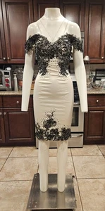 đŸ’¥STUNNING MANDALAY Y2K J. JOYCE Evening COCKTAIL DRESS Embellished WHITE #I 6 - Picture 1 of 17