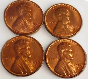 3 Denver & 1 S Mint Wheat Uncirculated RD Coins 1950D 1955S 1956D 1957D FreePost - Picture 1 of 4